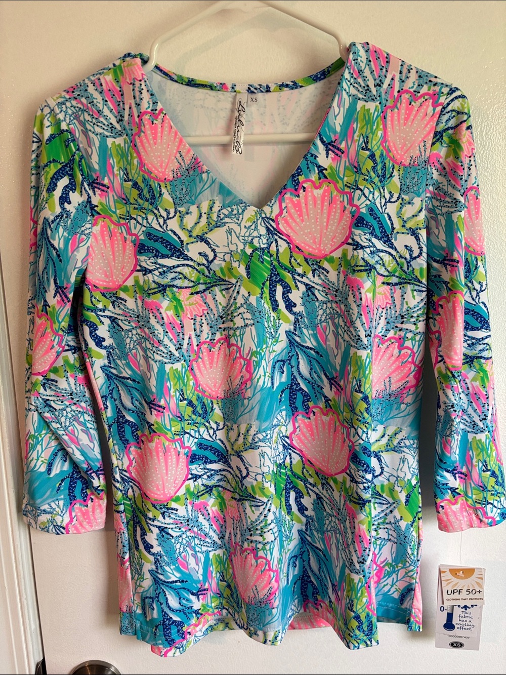 Lulu-B Floral V-Neck Long Sleeve Top in Pink, Aqua & Lime
